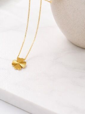 Gold Tone Heart Clover Pendant Necklace